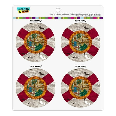 

Rustic Florida State Flag Distressed USA Refrigerator Fridge Locker Vinyl Circle Magnet Set