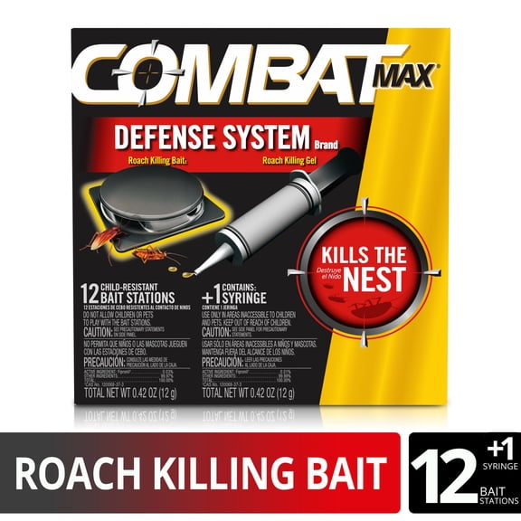 Combat Max Defense System Brand, Small Roach Killing Bait 12 Count and Roach Killing Gel 1 Count