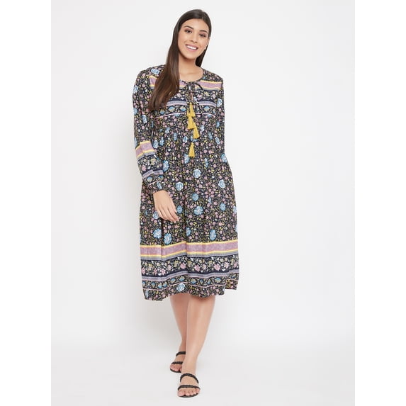 Gypsie Blu Women's Floral Dresses Summer Long Sleeves Casual Dress Printed Knee Length Dress for Ladies and Girls