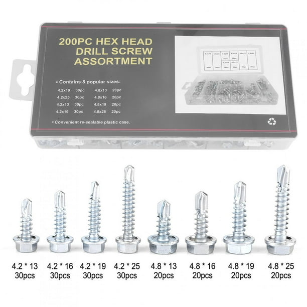 Tornillo autorroscante, 200 piezas Juego de tornillos autorroscantes de metal duradero Tornillo autorroscante Meticulosamente diseñado NikouMX herramienta