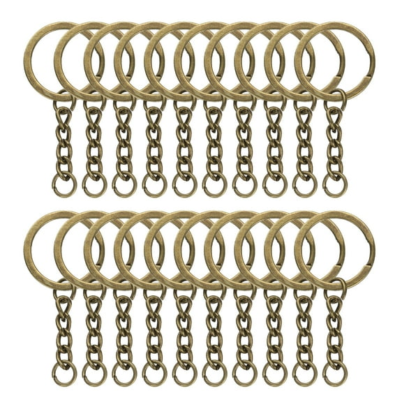Uxcell 50 Pcs Split Keychain Ring with Chain Bulk Round Keyrings for DIY Key Chains Craft Making Jewelry, Bronze