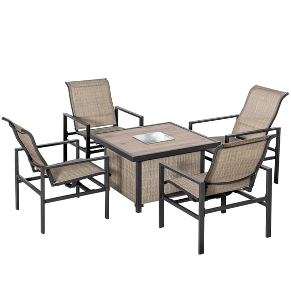 5-Piece Patio Dining Set with Ice Bucket Table & 4 Rocking Chairs