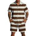 thumbnail image 2 of Hearthz Men's 2 Pieces Outfits Casual Striped Print Short Sleeve Shirts and Shorts Summer Casual Beach Tracksuit with Pockets, 2 of 6
