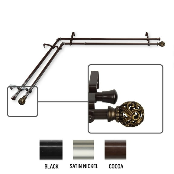 InStyleDesign Stella Corner Window Double Curtain Rod 13/16 inch dia.