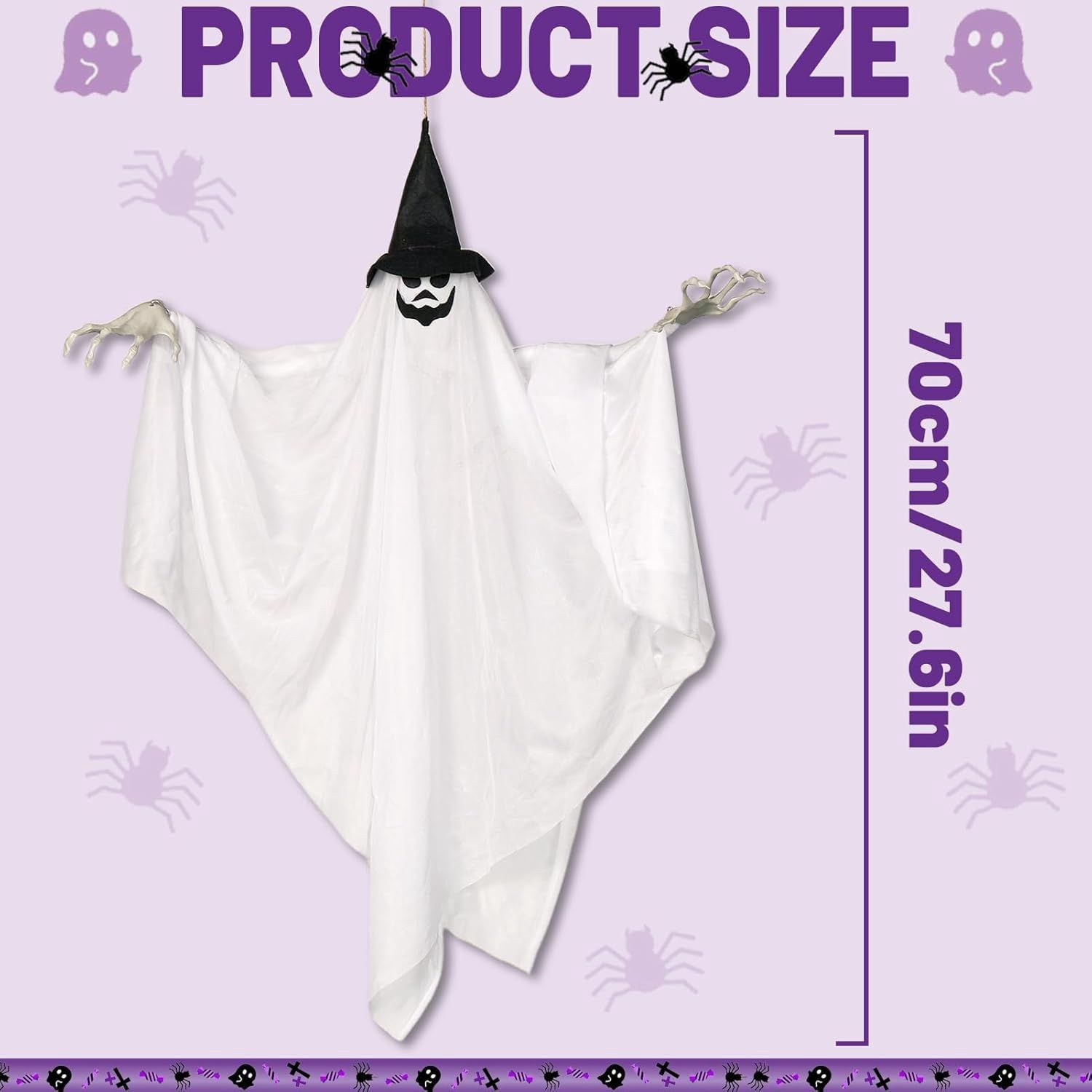 2 Pack Hanging Ghost Decorations 70cm with 8 Mode Lights for Indoor Outdoor