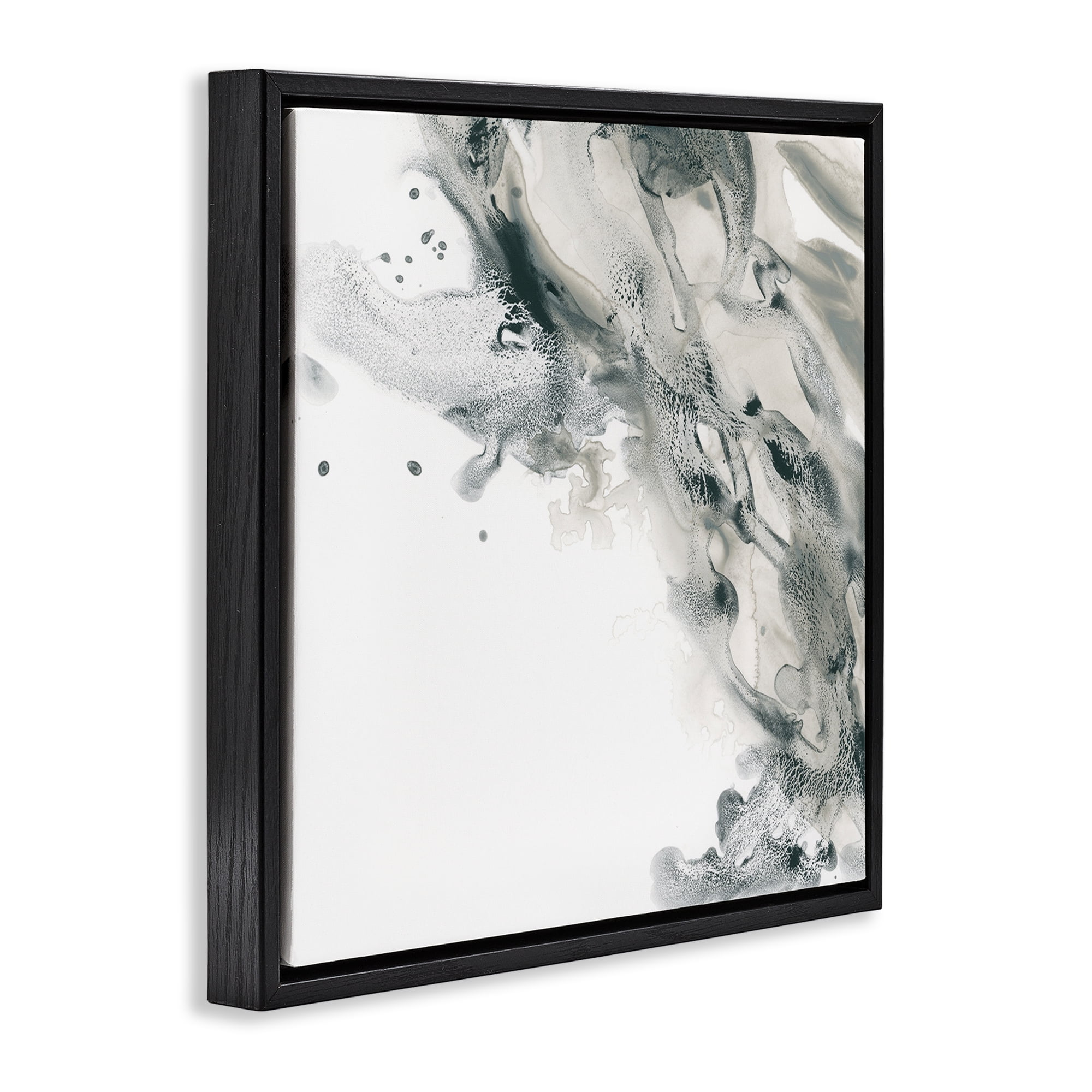 Stupell Industries Grey Swirled Liquid Abstract Painting Black Floater Framed Canvas Art Print Wall Art, 25 x 25