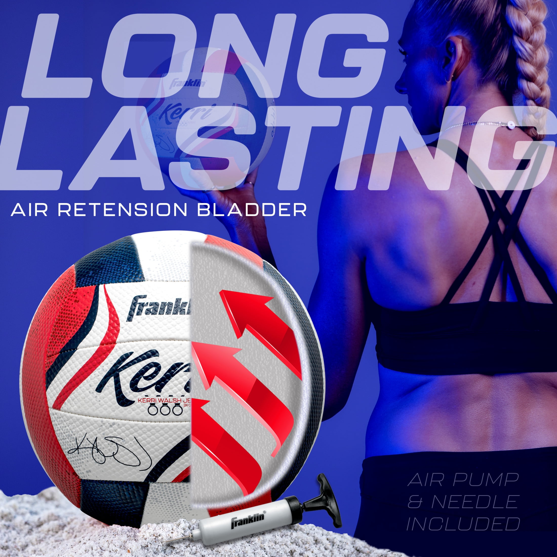 Franklin Sports Kerri Walsh Official Beach Volleyball - USA Colors - Official Size - Pump + Needle