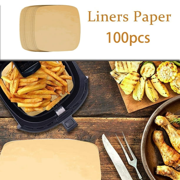 Xihbxyly Papel Antiadherente para Freidora, Apto para Alimentos y Sin Cera, Resistente Al Calor Hasta 230 °C, Fácil de Limpiar, Perfecto para Freidoras de Aire y Moldes para Pasteles, 100 Hojas, Tama