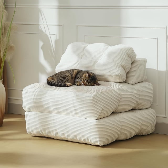 Sofá Cama Plegable – 3 en 1 Individual – Sillón Convertible con Colchón y Almohada – Pana Acanalada 10 mm – Fácil de Plegar – Sala o Dormitorio – Multifunción