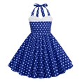 thumbnail image 1 of XQYLOS Robe à Col Halter Filles Années 1950 Rétro à Pois Robe Trapèze Vintage Robe de Soirée avec Nœud Accent Taille Ajustable, 1 of 3