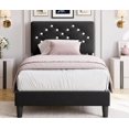 thumbnail image 3 of Twin Bed Frame with Headboard, Upholstered Platform Bed Frames Twin Size with Crystal Diamond Tufted for Teen Easy Assembly, Wooden Slats Support, Noise Free&No Box Spring Needed, Black, 3 of 6