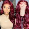thumbnail image 3 of Fashionable wine red wig, hot selling lace front big wave long curly wig, 3 of 10