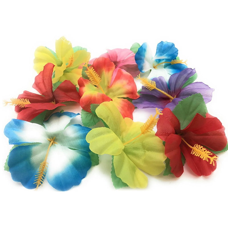 SHIYAO 24Pcs/Pack Artificial Silk Hibiscus Flower Leaves Hawaiian Theme Party Supplies