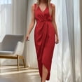 thumbnail image 3 of FRSASU formal Wedding Guest Ruffle Dresses for Women Cocktail V-Neck Sleeveless Wrap Ruched Party Graduation Dress Red, 3 of 6