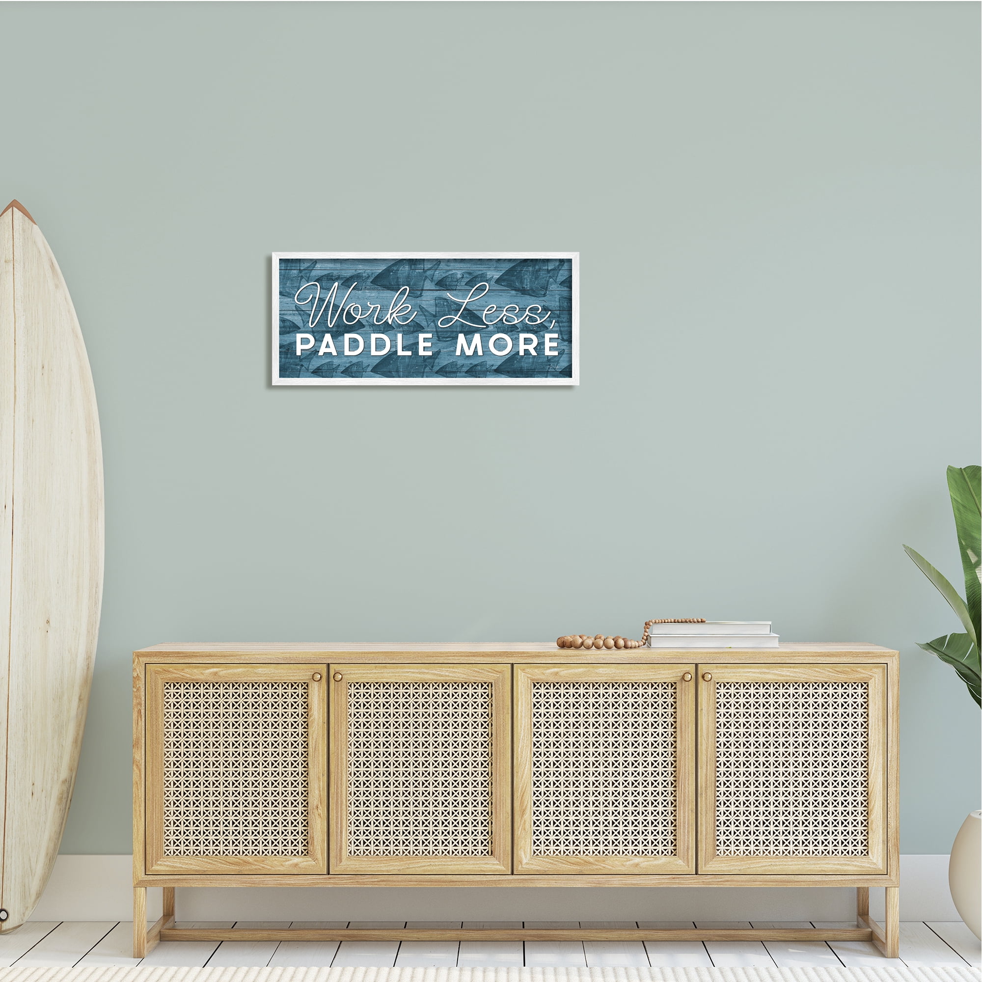 Stupell Industries Work Less Paddle More Fish Patterned Background ,30 x 13, Design by Yass Naffas Designs