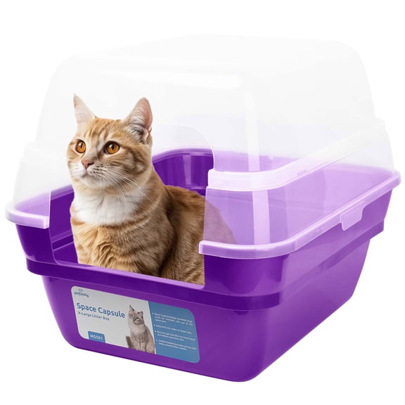 Petfamily Extra Large Cat Litter Box, Color Purple, Jumbo Hooded, 21.50 x 17.90 x 17.25 in