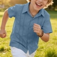 thumbnail image 4 of Kinrui Boys Cuban Guayabera Shirt Short Sleeve Button Down Shirt Summer Casual Cotton Linen Shirts Size 4-12 Years, 4 of 9