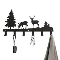 IVV Metal Wall-Mounted Key Holder – 6-Hook Cold-Rolled Steel Rack for Clothes, Bags & Keys, Elk & Doe Accent, 13.66"W, Black