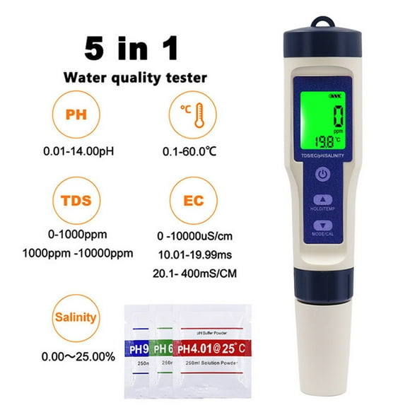 tumgatte 5-in-1 Salinity Meter, Water Proof Salinity Meter, Aquarium Seawater Detector, Digital Display With Backlight, Water Quality Testing Detector Summer Savings