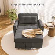 Sleeper Sofa Chair, Asofer 3 in 1 Convertible Futon Couch, Recliner Bed & Adjustable Backrest for Small Space, Dark Gray
