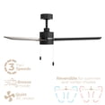thumbnail image 4 of Heritage 52in 3-Blade Pull Chain Ceiling Fan 2700K-3000K-4000K-5000K-6000K CCT Selectable LED Light Kit with Black Hardware with Reversible Blades in Weathered Wood or Black, 4 of 10