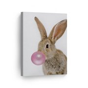 Smile Art Design Bunny Rabbit Animal Bubble Gum Art Pink CANVAS PRINT Wall Art Home Decoration Pop Art Living Room Kids Room Decor Nursery Ready to Hang Made in the USA 36x24