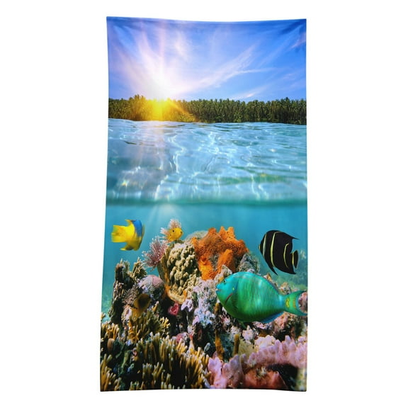 Clearance!Guanhe Ocean Series Blue Beach Towel (30x60) Travel Beach Towel for Adults Lightweight Microfiber, Soft, Quick Dry, Sand Free, for Swimming, Pool, Camping, Yoga