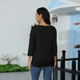 thumbnail image 6 of Qwertyu Womens Tops 3/4 Sleeve T-shirts for Women Casual V-Neck Three Quarter Length Sleeve Solid Fashion Loose Pullover Black 2XL, 6 of 6