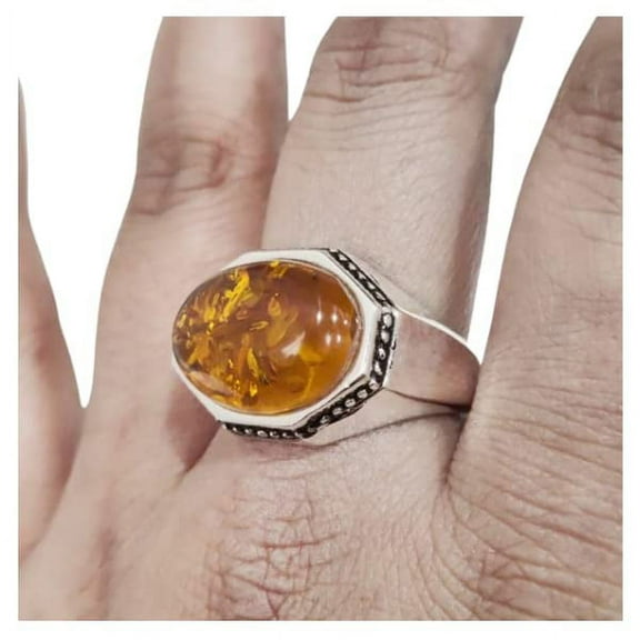 Baltic Amber Mans Ring, Natural Baltic Amber ring, Silver Jewelry, 925 Silver Ring, Birthday Gift, Heavy Mens Ring, Arabic Design, Ottoman Style Ring, Christmas, Turkey Mens Signet Ring