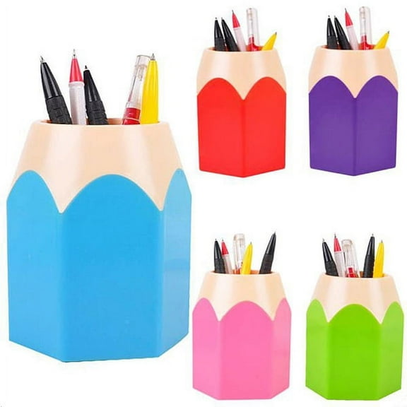 GOOHOCHY 1Pack Plastic Cylindrical Pen Pot Desk Organizer For Office Use Pink 7.50X7.50X10.50Cm