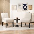 thumbnail image 2 of Gymax 2PCS Armless Accent Chair w/ Rubber Wood Legs Modern Vanity Chair for Bedroom Beige, 2 of 9