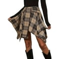 thumbnail image 3 of Mini Skirts for Women High Waisted Asymmetrical Hem Fashion Plaid Skirt Khaki S, 3 of 8
