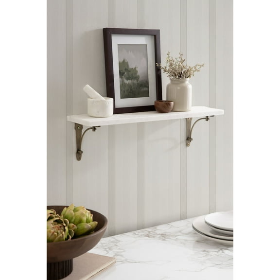Kate and Laurel Hatley Vintage Glam Ornate Marble and Metal Shelf, 20 x 5 x 6, White Marble and Antique Brass, Classic Decorative Wall Shelf for Over-the-Toilet Storage or Living Room Display