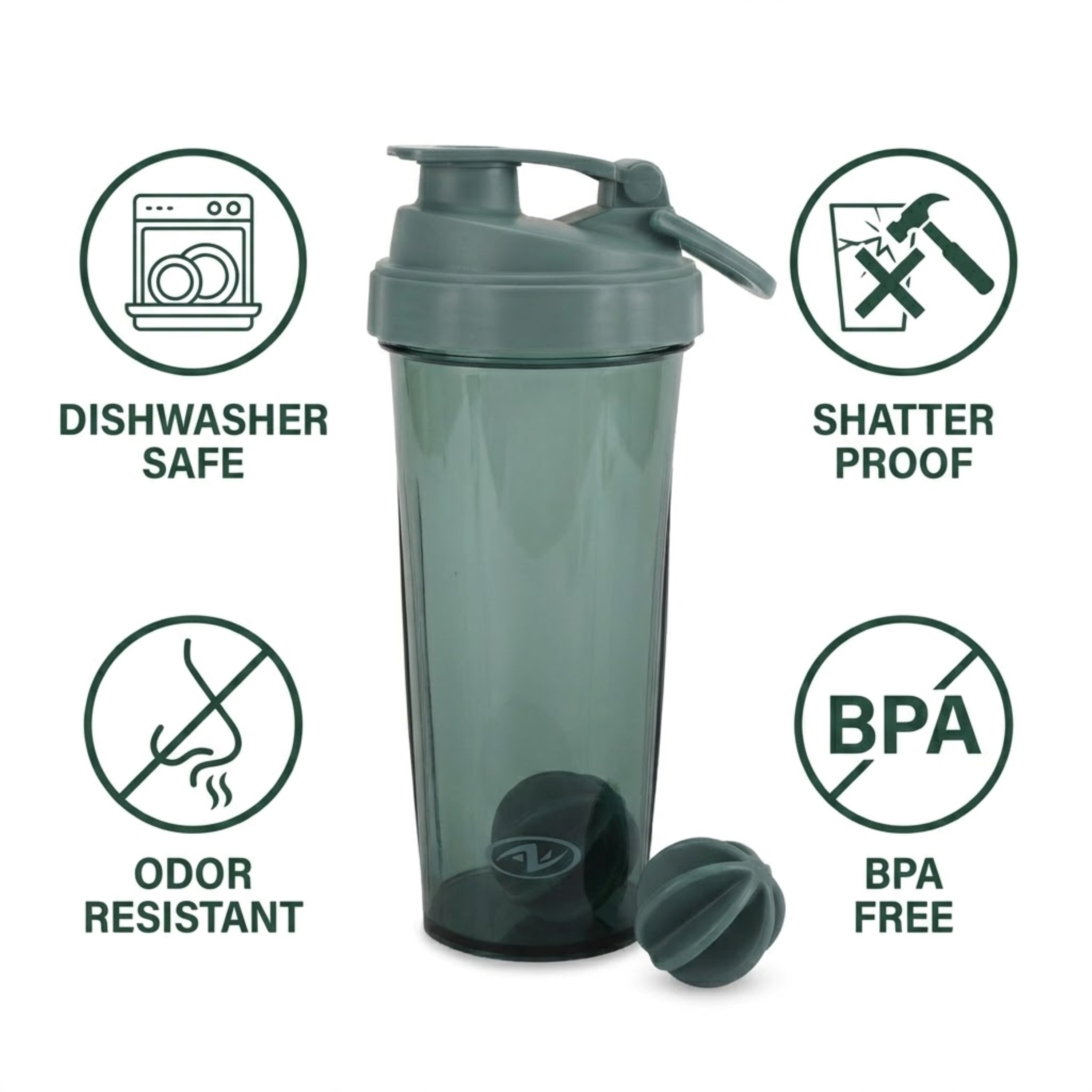 Athletic Works 24 Oz Gray Shaker Bottle for Adults and Teens