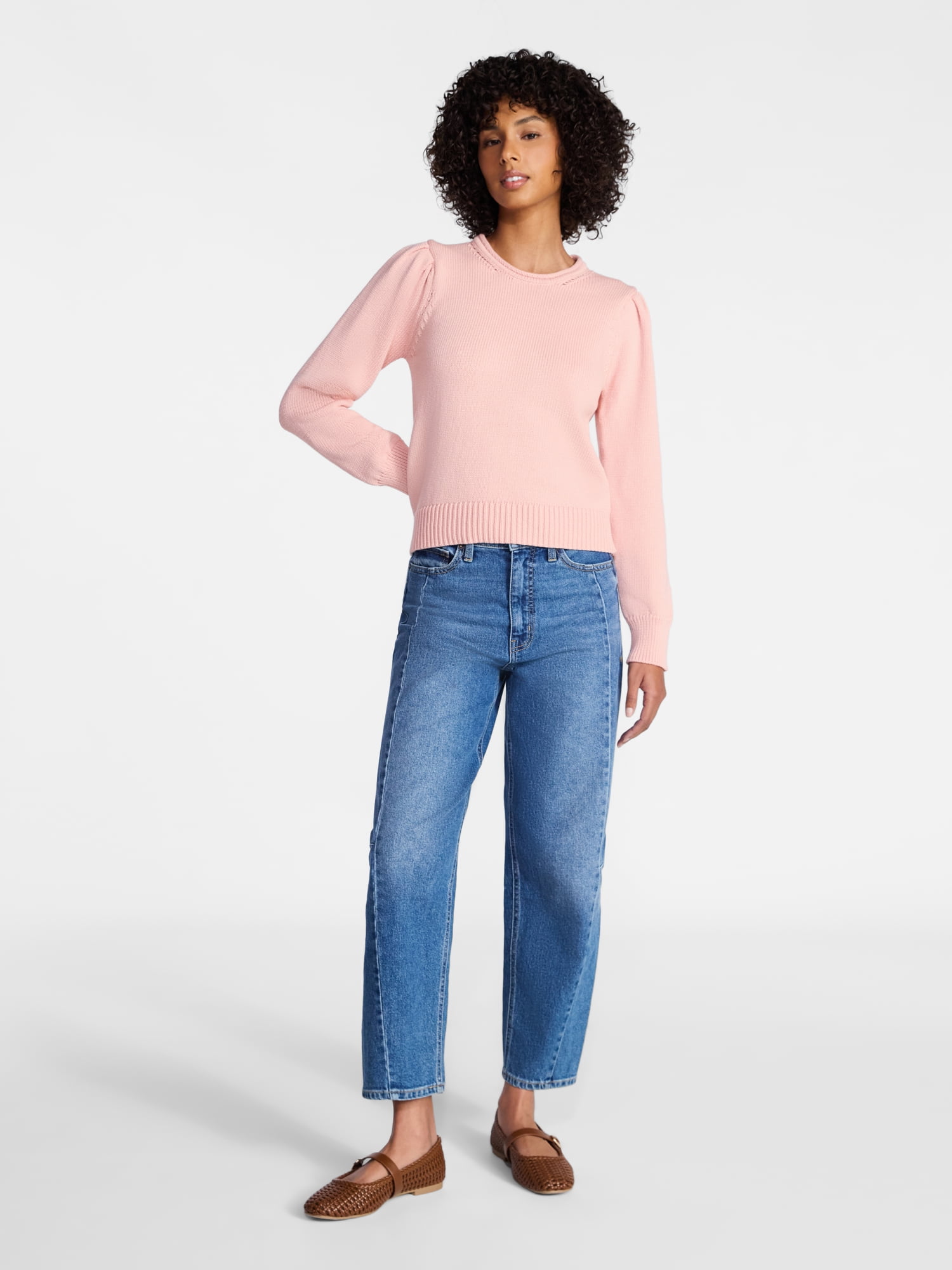 Time and Tru Women's Crewneck Sweater with Long Sleeves, Sizes XS-XXXL