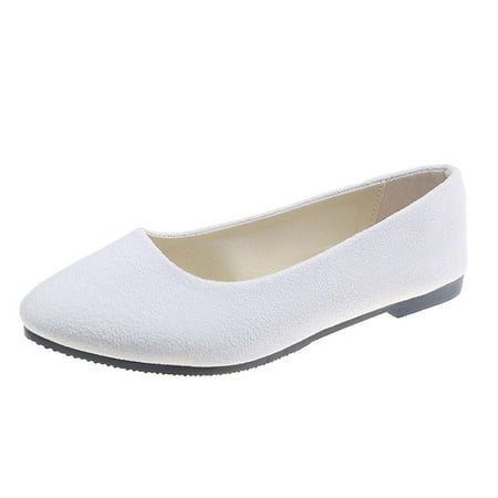 HaiMao Flats for Women Clearance Comfortable Solid Color Soft Flats Square Toe Ballet Shoes Dressy Slip-ons Loafers White 6.5(38)