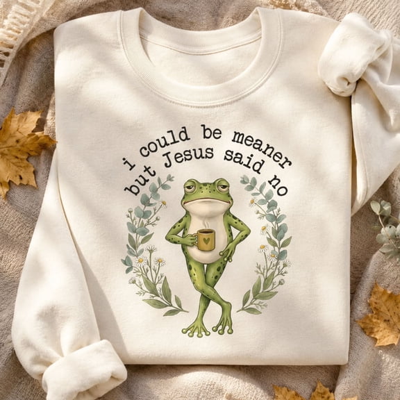 Christian Shirt, I Could Be Meaner but Jesus Said No Frog Sweatshirt, Funny Faith Hoodie, Sarcastic Christian Gift for Women and Friends