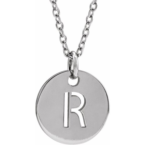 Precious Stars Unisex Sterling Silver Initial R Dangle Disc Necklace