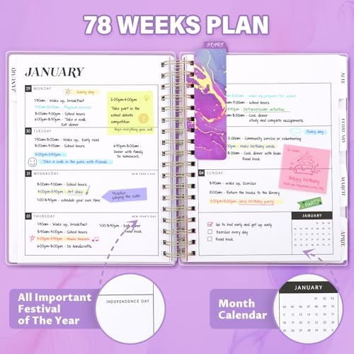 Planner 2026-2027, Large 18 Months Academic Daily Weekly Monthly Planner Yearly Agenda Jan. 2026–June. 2027, 7.9" x 9.8", Page Tabs, Separator Page, Pocket Folder, Bookmark, Stickers, Sticky Note Set
