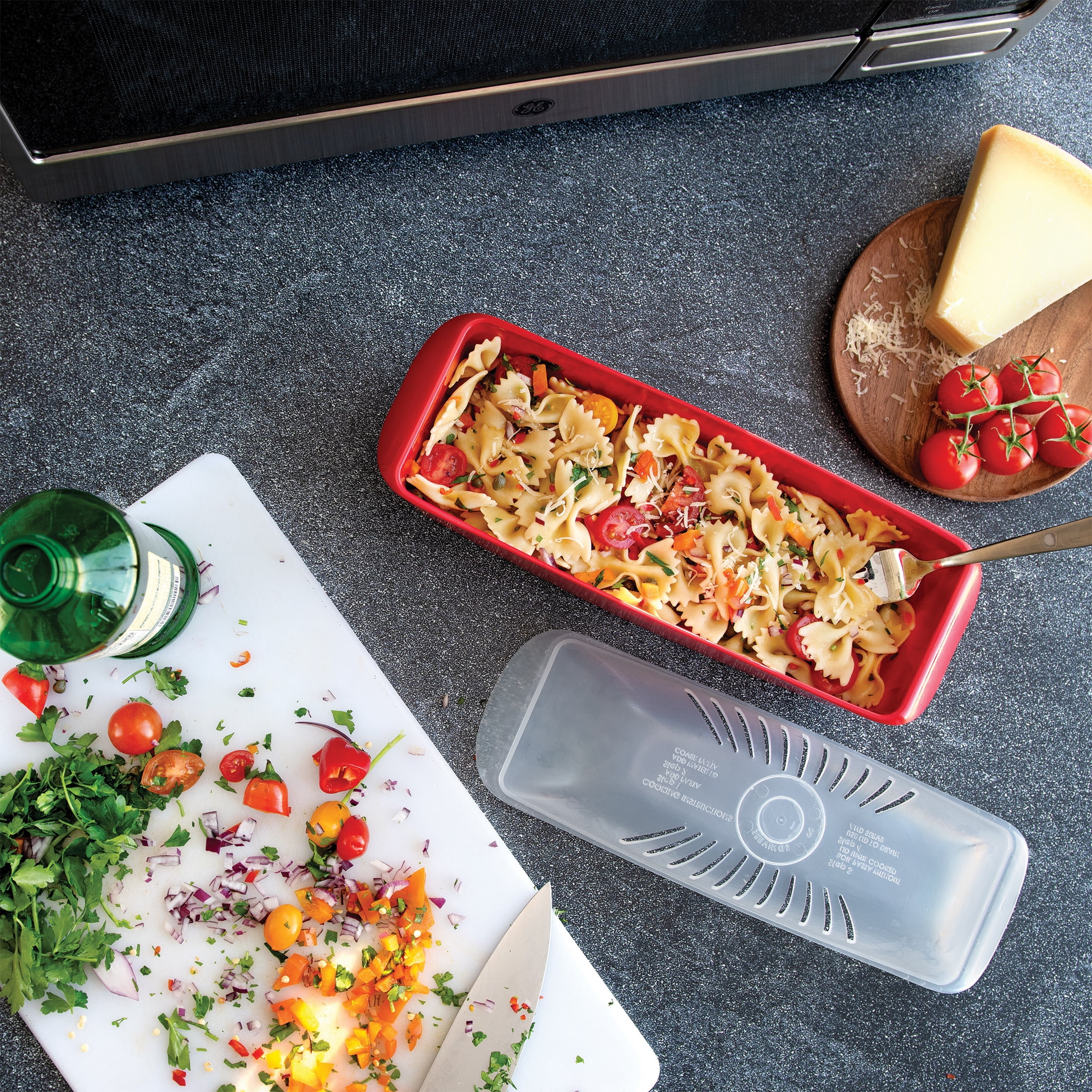 Nordic Ware Microwave Plastic Pasta Cooker, Red, 12.5" x 4.4" x 5.6", 2 Pieces