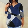 thumbnail image 2 of ADSSDQ Plus Size Tops 3/4 Sleeve Shirts Western Pattern T Shirt Dresses For Women 2024 Casual Summer V Neck Work Blouse Elbow Length Y2K Cute Fall Womens Clothing With Pocket Royal Blue 4XL, 2 of 5