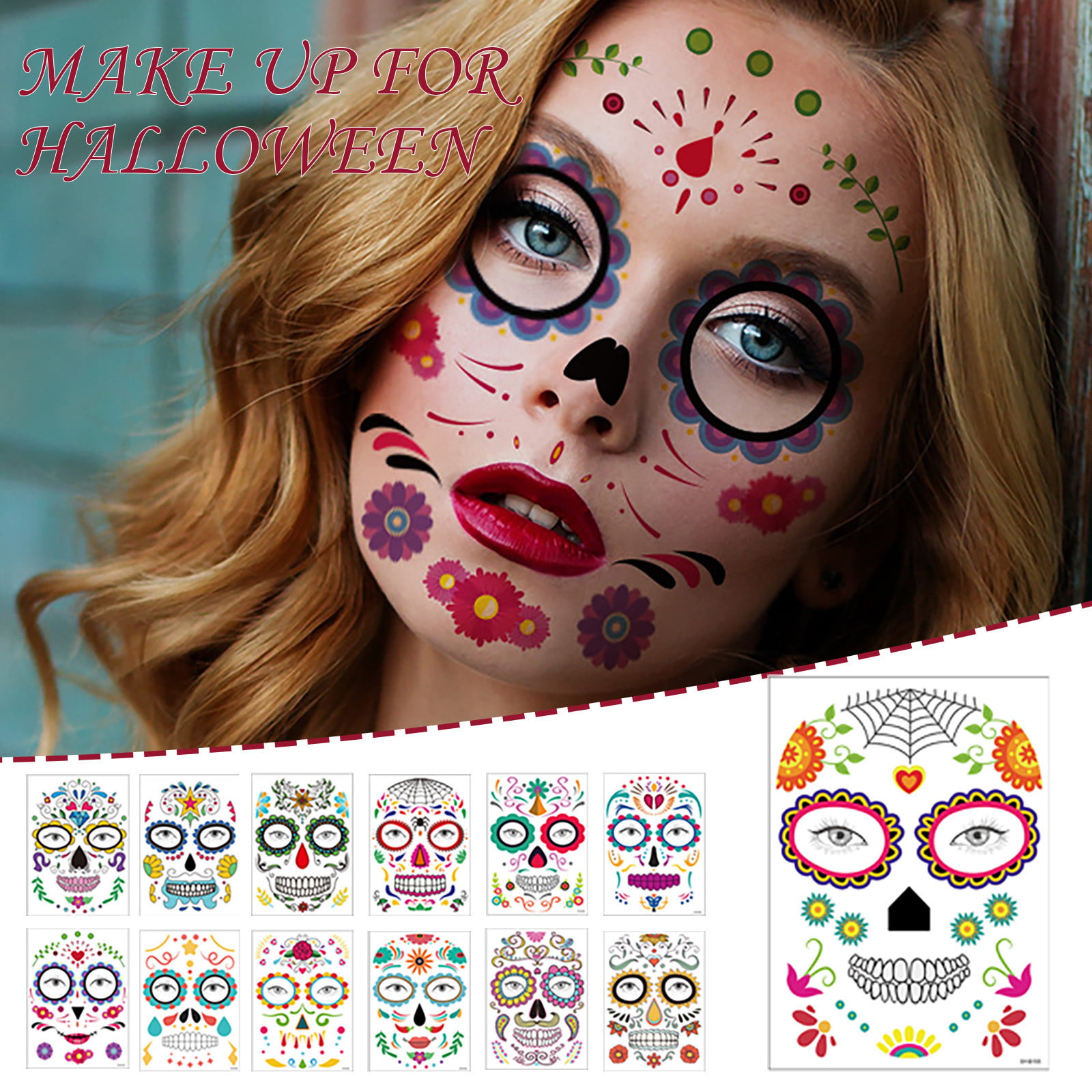 Halloween Face Tattoo Stickers Waterproof Personalized Masquerade Temporary  Decor Stickers Unisex Shopee Brasil | Sheets Masquerade Flower Face Sticker  Waterproof Temporary Stickers Face Sticker 