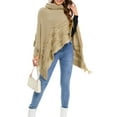 thumbnail image 6 of SHCKE Women Turtleneck Batwing Sleeve Sweater Lady Knitted Poncho Pullovers Sweater Winter Poncho Oversized Cape Women Shawl Wraps with Pearl Decor, 6 of 8