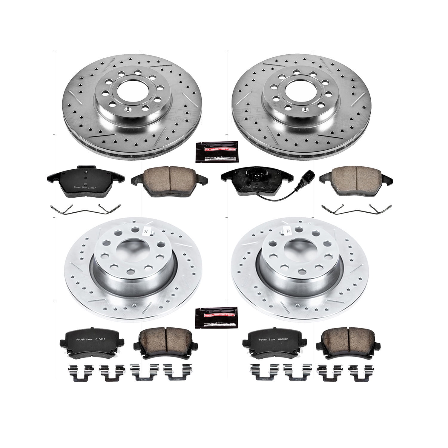 PowerStop Front and Rear Z23 Evolution Sport Carbon-Fiber Ceramic Brake Pad and Drilled & Slotted Rotor Kit Fits: VOLKSWAGEN Select Models K7837