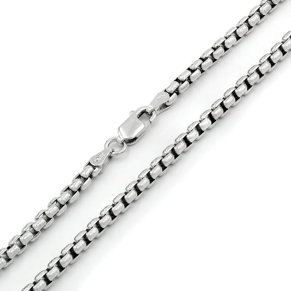 925 Sterling Silver Italian 3mm Round Box Chain, FREE Microfiber Cloth, Solid Rolo Link Rhodium Mens Womens Necklace 18" - 30", Giorgio Bergamo