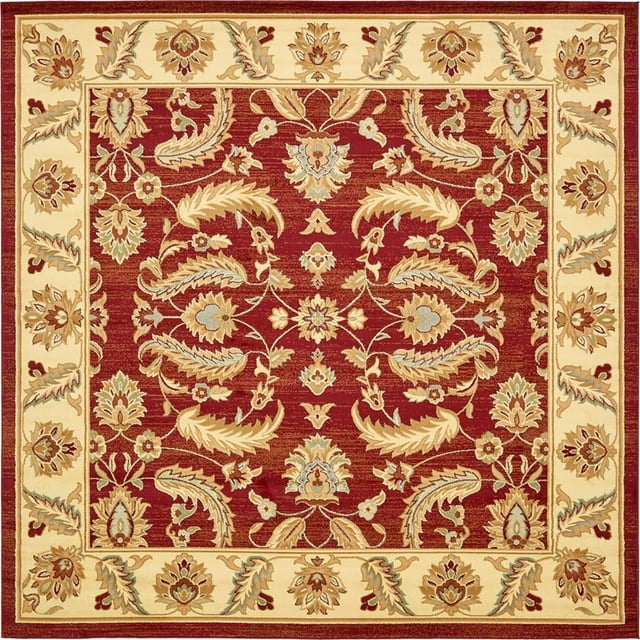 Unique Loom Voyage Tapis Floral Complexe 10' x 10' Carré Rouge/ivoire