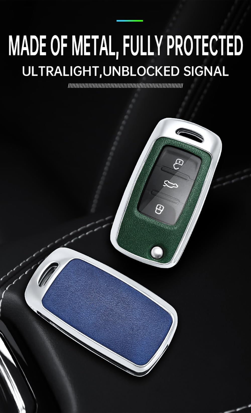 Metal Key Cover Leather Key Cover Fit for VW Flip Folding Key Fob Car Key Sleeve Key Jacket Fit for Volkswagen Jetta Tiguan Passat Polo Beetle Golf GTI/R/MK6 5 Santan Sharan Bora