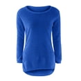 thumbnail image 2 of Plus Size Fuzzy Tunic Sweaters Womens Soft Plush Long Sleeve Pullover Crewneck Faux-fur High Low Hem Trendy Tops (5X-Large, Dark Blue), 2 of 5