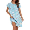 thumbnail image 3 of American Trends Womens Cotton Nightgowns Cartoon Printed Night Shirt for Sleeping Casual Pajamas Long Sleep Dress Cute Sleepwear Blue Alpaca 2XL, 3 of 7