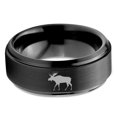 thumbnail image 2 of Tungsten Elk Moose Walking Band Ring 8mm Men Women Comfort Fit Black Step Bevel Edge Brushed Polished, 2 of 4